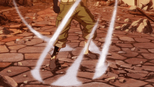 a person standing on a rocky ground with white lines coming out of them