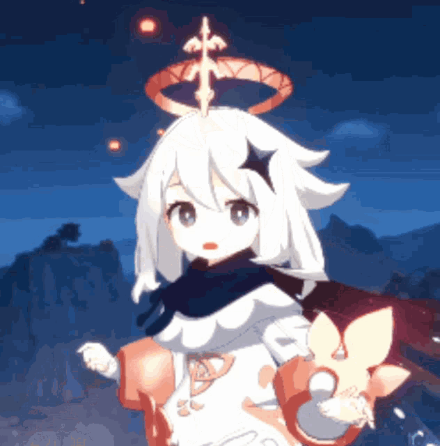 a girl with a star on her head is standing in a field