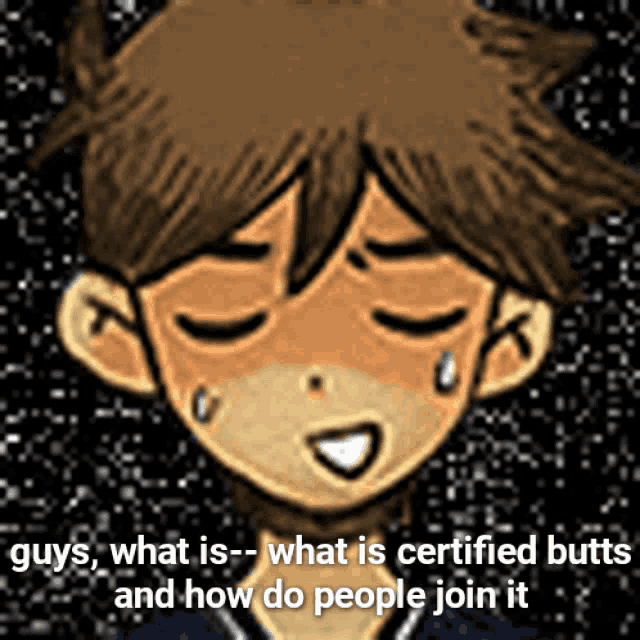 a cartoon of a boy with the words " guys what is what is certified butts and how do people join it "