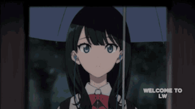 a picture of a girl holding an umbrella with the words welcome to lw on the bottom