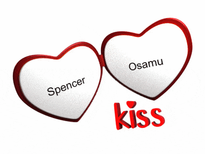 two hearts with spencer and osamu on them