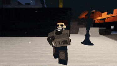 a cartoon character with sunglasses and a bandana on his face carrying a briefcase
