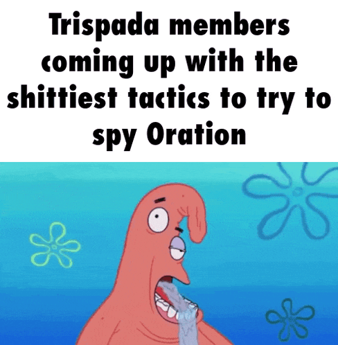a cartoon of patrick from spongebob with a caption that says tristada members
