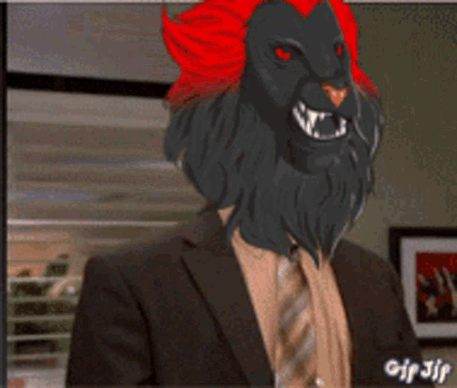 a drawing of a lion with red hair and a beard