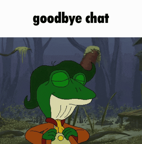 a cartoon of a frog with the words goodbye chat above him