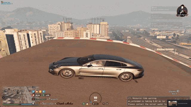 a car is sitting on top of a roof in a video game with the number 10 on it
