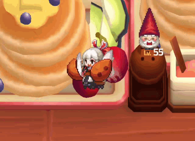 a gnome with lv 55 is standing next to a girl in a crown