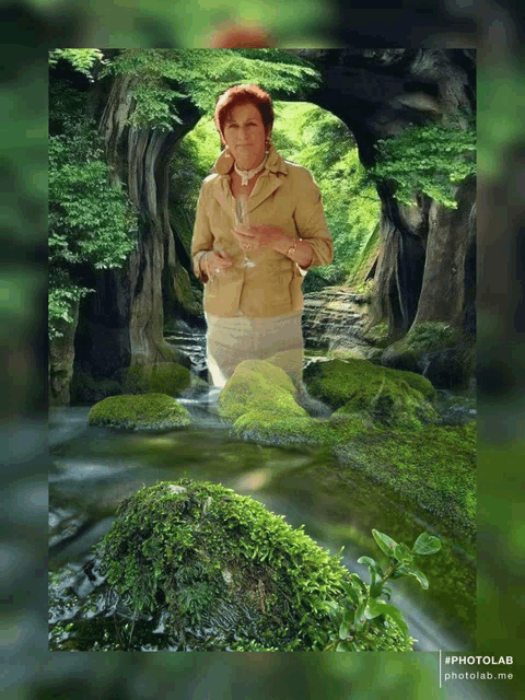 a picture of a woman in a forest with the words photolab on the bottom