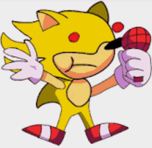 a cartoon drawing of a sonic character holding a microphone
