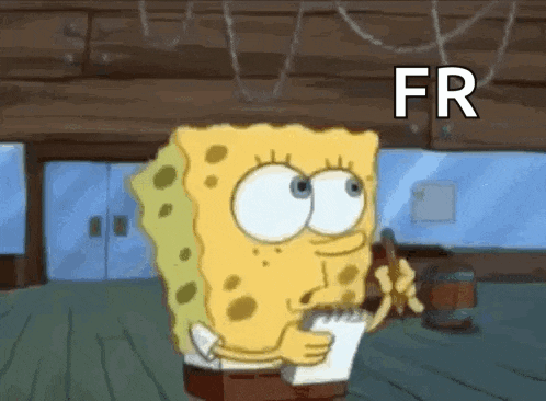 spongebob squarepants is holding a piece of paper and a pen .