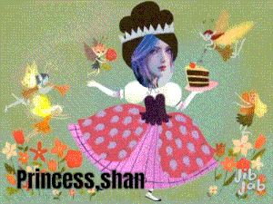 a cartoon of a princess holding a piece of cake with the name princess shan below her
