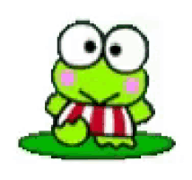a green frog is sitting on a green leaf .