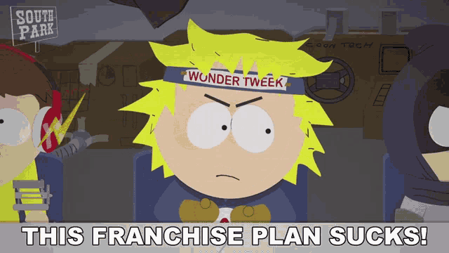 a cartoon character with a wonder tweek band on his head