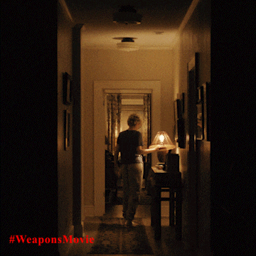 a poster for the weapons movie shows a person walking down a hallway