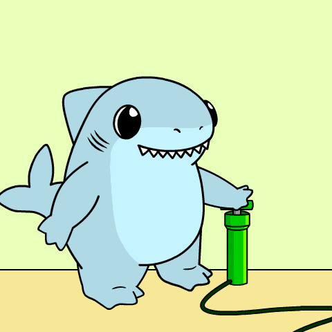 a cartoon of a shark pumping a green tube with the words pump it written above it