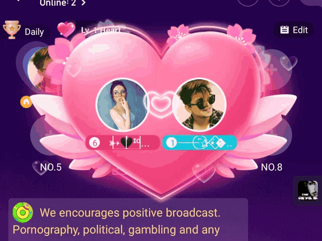 a pink heart with a picture of a man and a woman in it