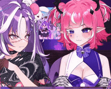 two anime girls are standing next to each other and the number 22 is on the bottom right
