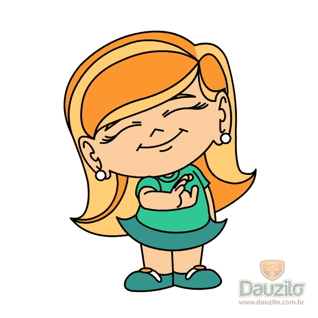 a cartoon of a girl with hearts around her and the website dauzito.com.br