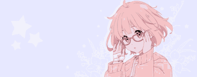 a girl with pink hair is wearing glasses and a pink sweater