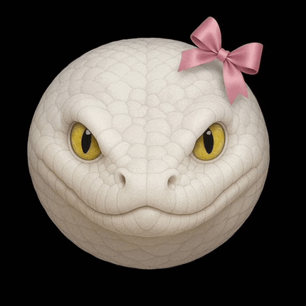 a white snake with a pink bow around its neck