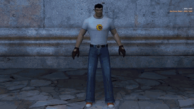 a man wearing sunglasses and a t-shirt that says e on it