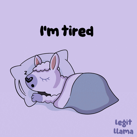an illustration of a llama sleeping with the words i 'm tired
