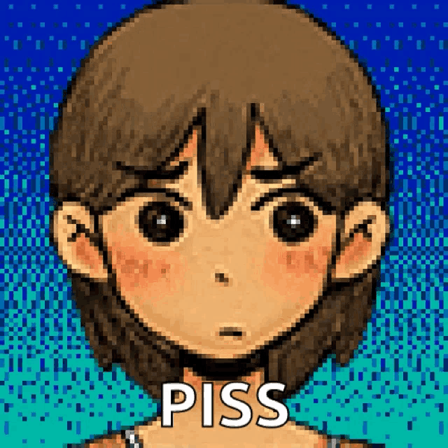 a pixel art drawing of a boy with the word piss written below him