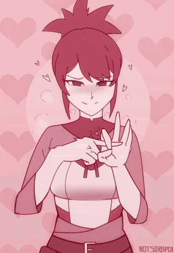 a drawing of a girl with hearts around her and the name notsorapoi at the bottom