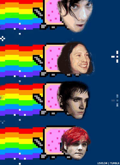 a pixel art of a man 's face with a rainbow background and the words level34 tumblr at the bottom