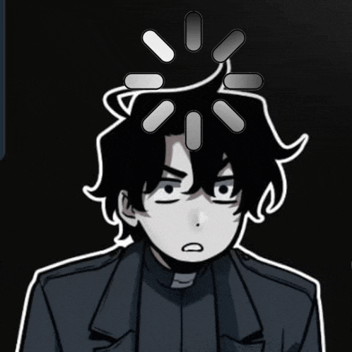 a black and white drawing of a person with a circle on their head