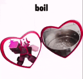 a heart shaped mirror with a reflection of a robot and a pot of water .