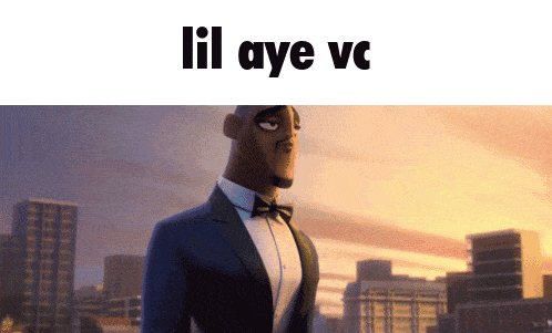 a man in a suit and bow tie is standing in front of a city with the words lil aye vc above him