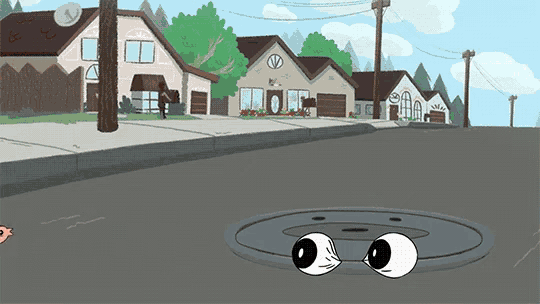 a cartoon illustration of a manhole cover with eyes sticking out of it