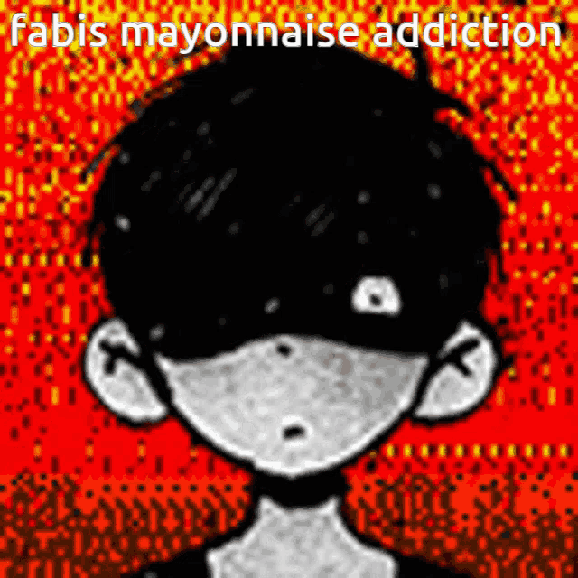 a black and white drawing of a boy with the words " fabis mayonnaise addiction " on the bottom