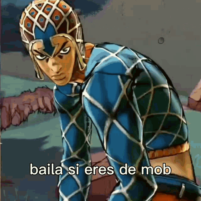 a cartoon character with the words baila si eres de mob above him