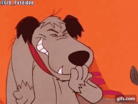 a cartoon dog is covering his mouth with his hand while smiling .