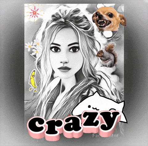 a black and white drawing of a woman with crazy written on the bottom