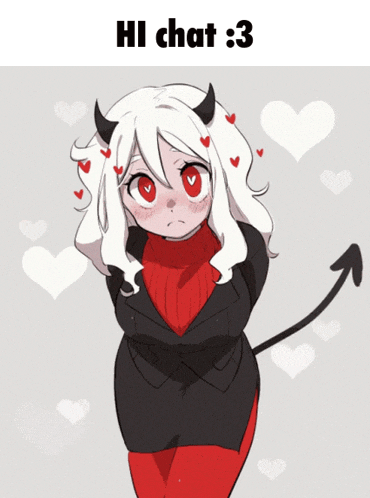 a drawing of a girl with horns and the words hi chat 3 on the bottom