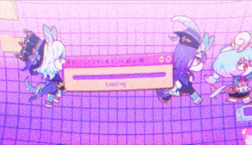 three cartoon characters are standing next to each other in front of a loading bar on a computer screen .