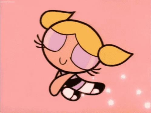 bubbles from the powerpuff girls is sitting on a pink background .