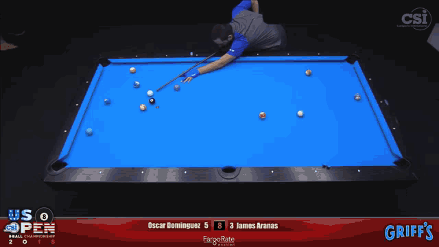 oscar dominguez is playing pool against james aranas in the us open