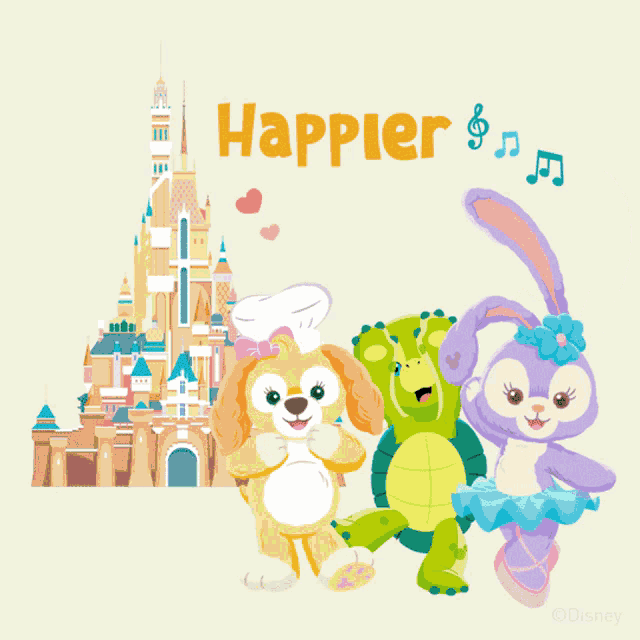 a happier together poster with a castle behind them