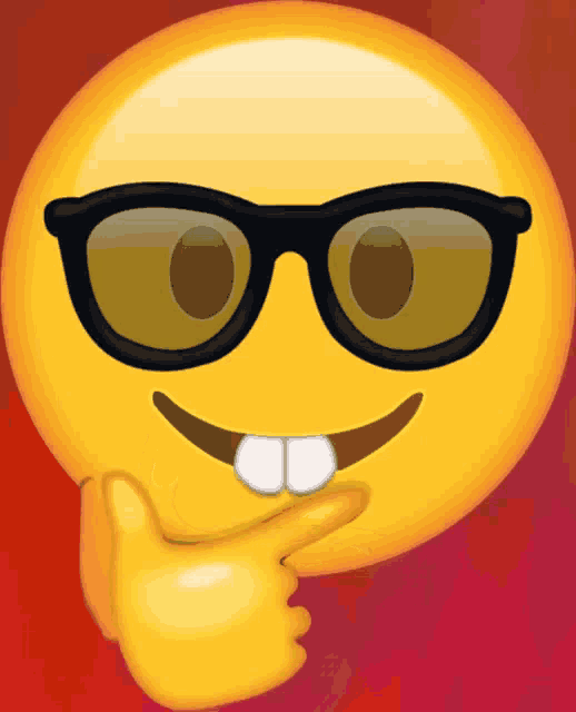 a smiley face wearing sunglasses and pointing at itself