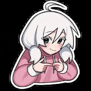 a cartoon girl with white hair is wearing a pink hoodie and making a funny face .