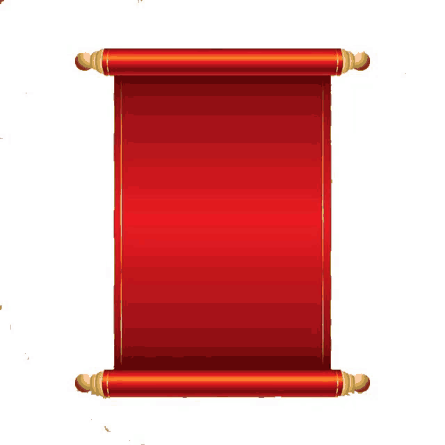 a red scroll with gold handles is rolled up on a white background