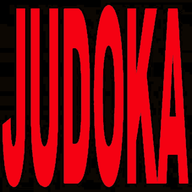 a black background with red letters that spell out judoka