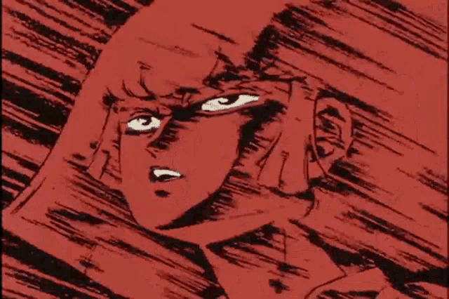 a black and red drawing of a woman with a serious look on her face .