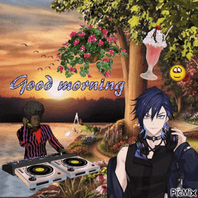 a good morning greeting with a dj and a man