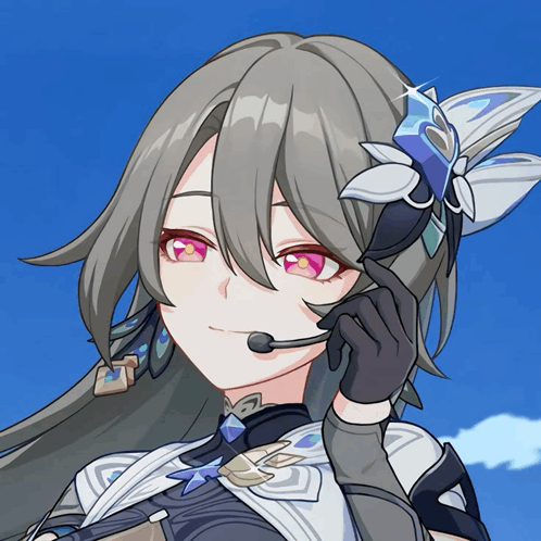 a girl with a microphone in her mouth and a butterfly on her head