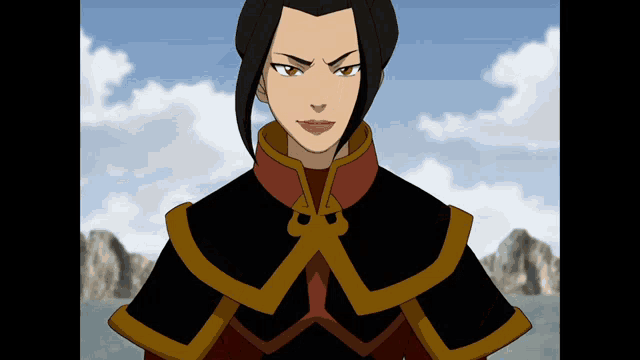 a close up of a cartoon character with a red and black outfit